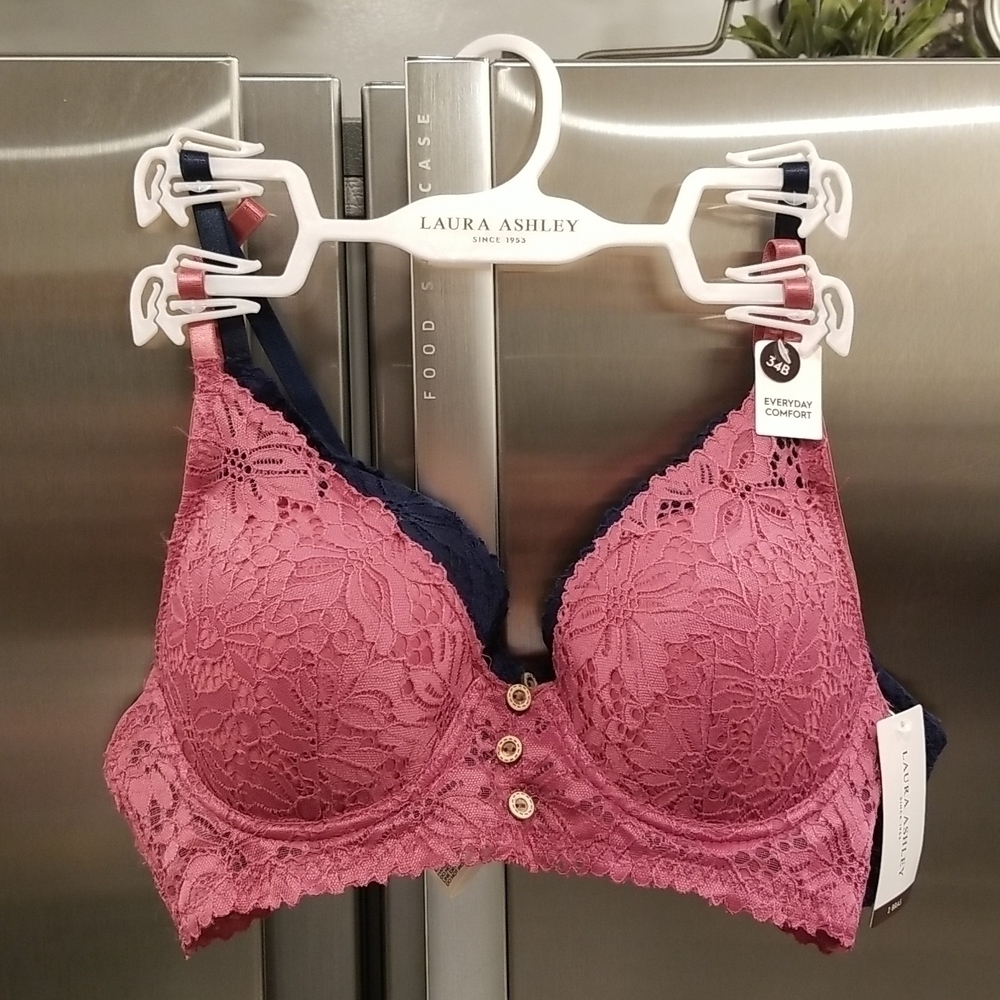 💕LAURA ASHLEY💕 2 Pack Bras ~ Pink & Blue Lace 34B NWT